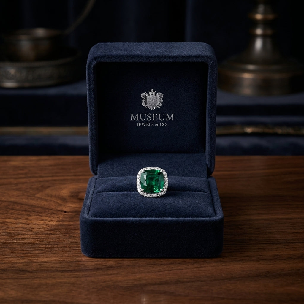 Created Emerald 8mm Cushion Stud Earrings In 14k White Gold — gift presentation