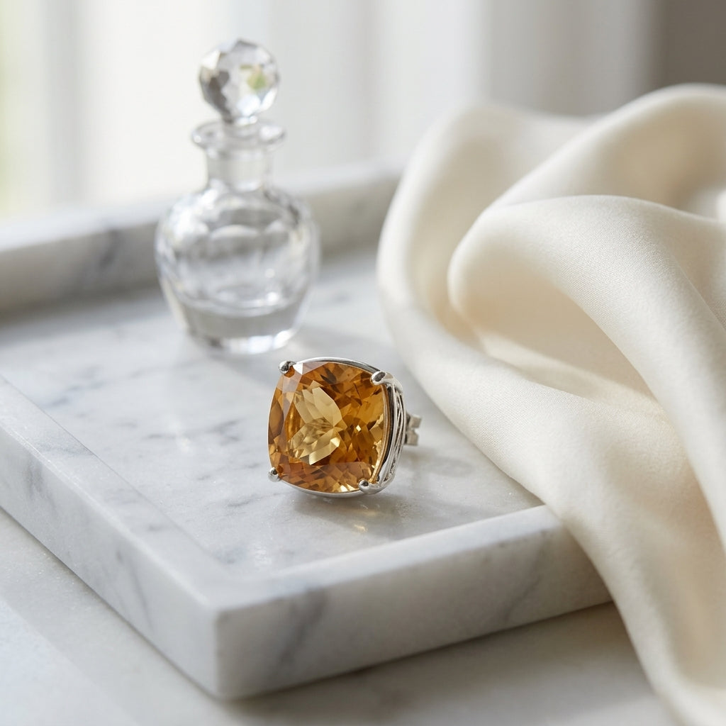 8mm Cushion Cut Citrine Stud Earrings In 14k White Gold — atelier still life
