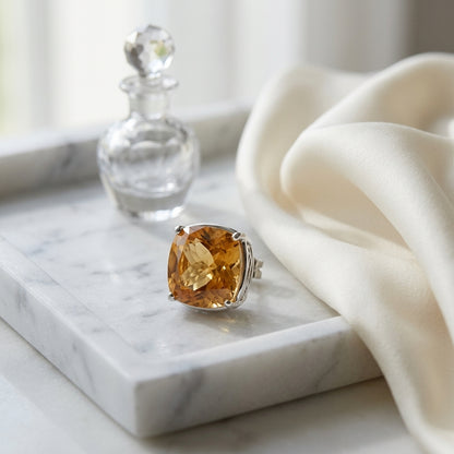 8mm Cushion Cut Citrine Stud Earrings In 14k White Gold — atelier still life