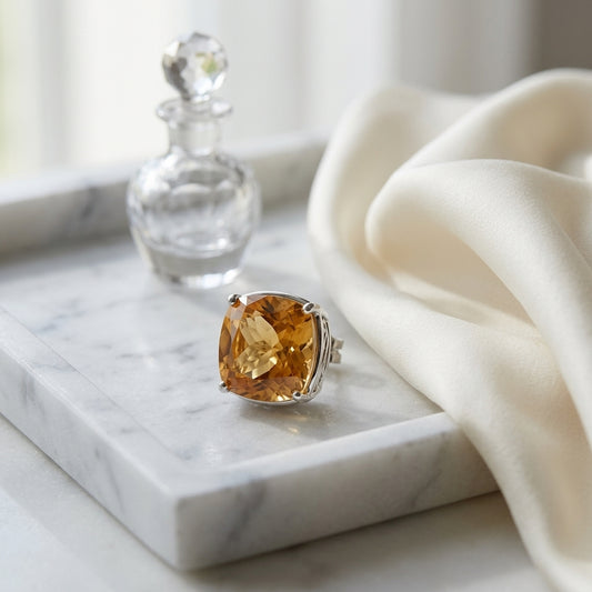 8mm Cushion Cut Citrine Stud Earrings In 14k White Gold — atelier still life