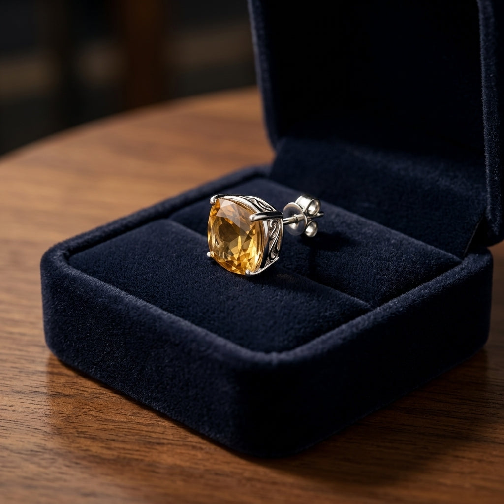8mm Cushion Cut Citrine Stud Earrings In 14k White Gold — gift presentation