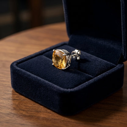 8mm Cushion Cut Citrine Stud Earrings In 14k White Gold — gift presentation
