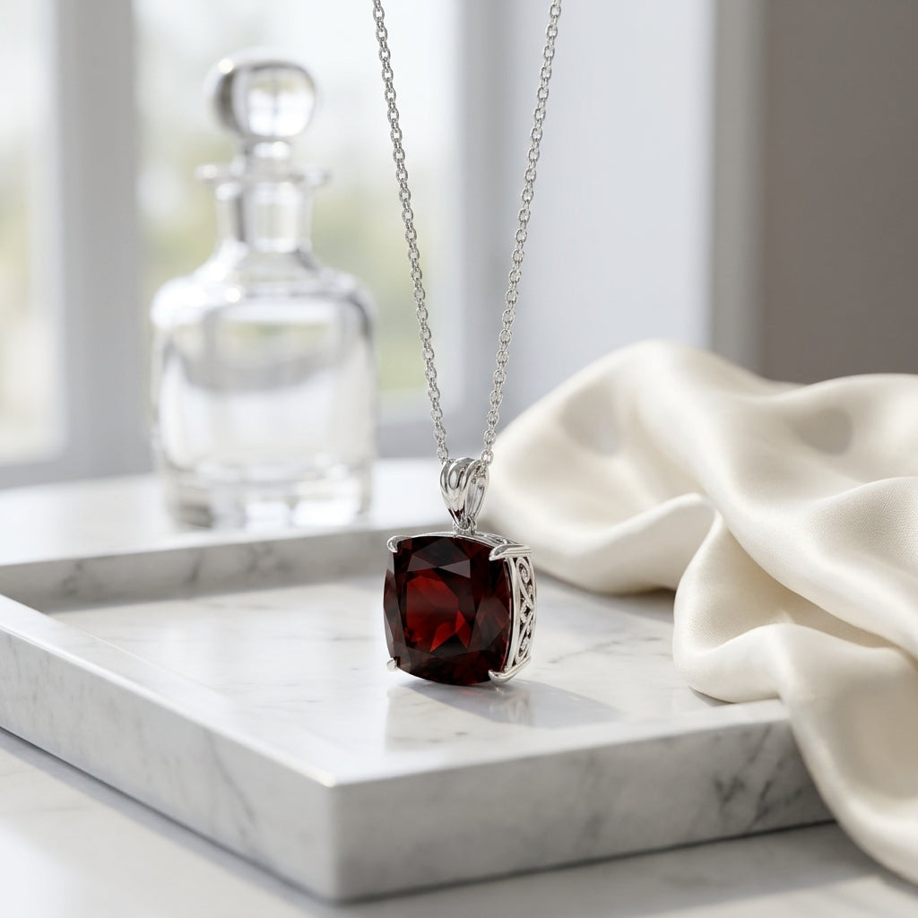 Garnet 8mm Cushion Stud Earrings In 14k White Gold — atelier still life