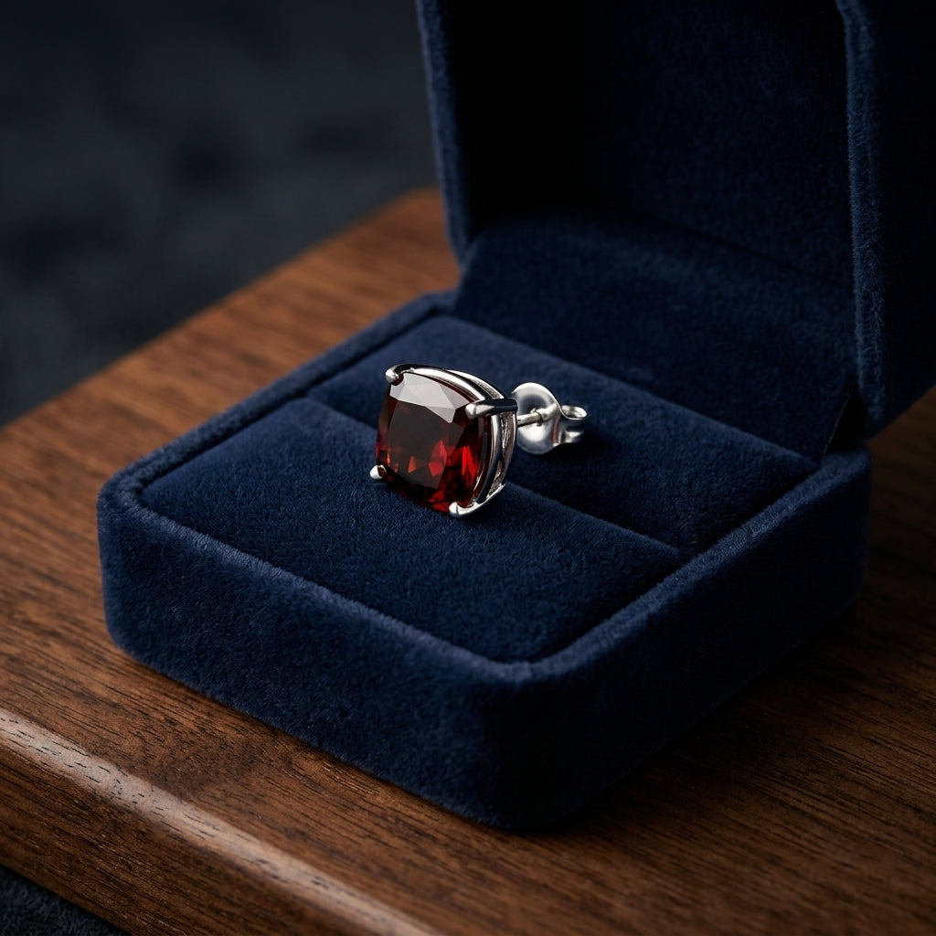 Garnet 8mm Cushion Stud Earrings In 14k White Gold — gift presentation