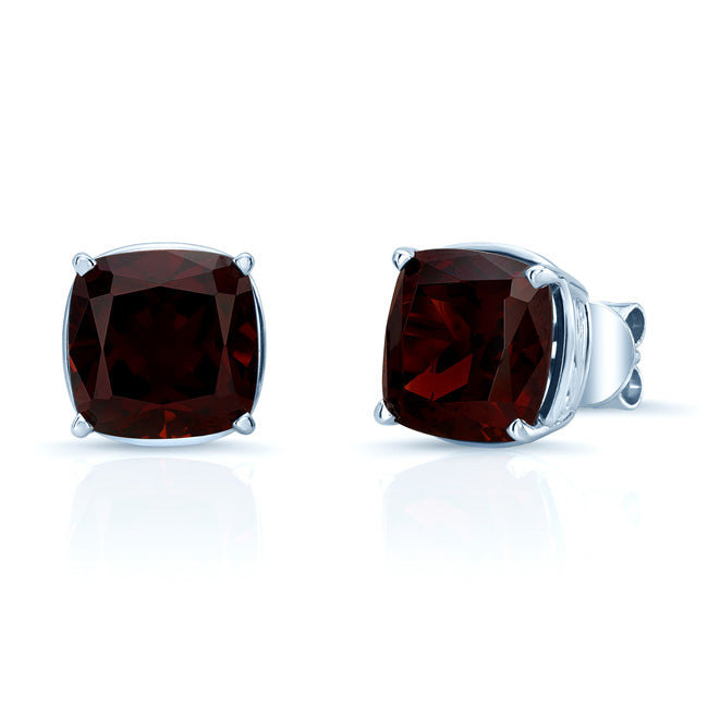 Garnet 8mm Cushion Stud Earrings In 14k White Gold