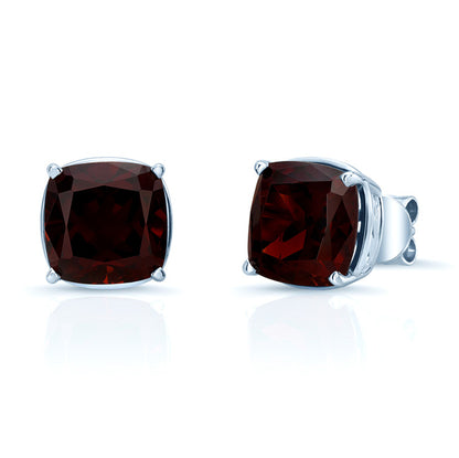 Garnet 8mm Cushion Stud Earrings In 14k White Gold