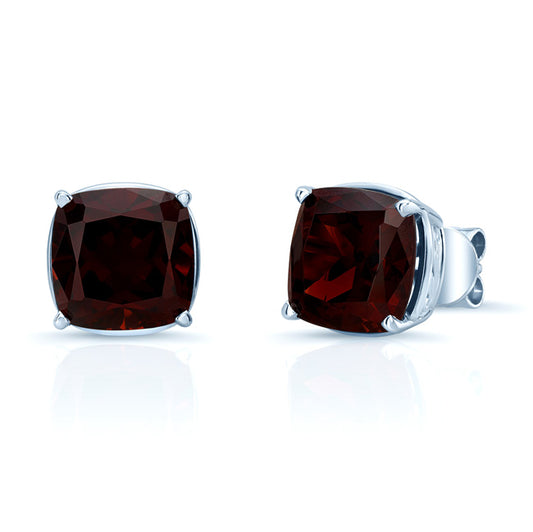 Garnet 8mm Cushion Stud Earrings In 14k White Gold