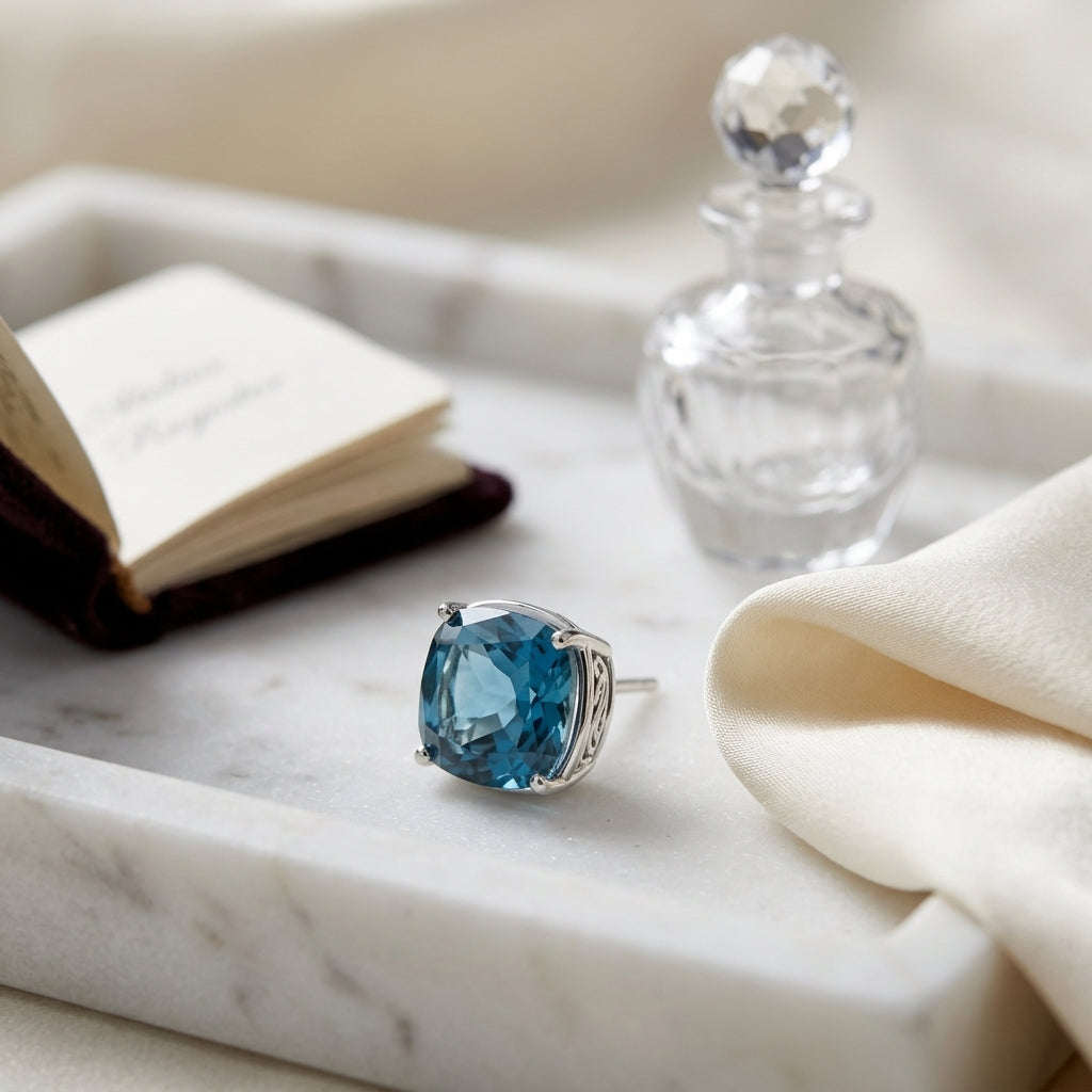 London Blue Topaz Gold Earrings In 14k White Gold (8mm) — atelier still life