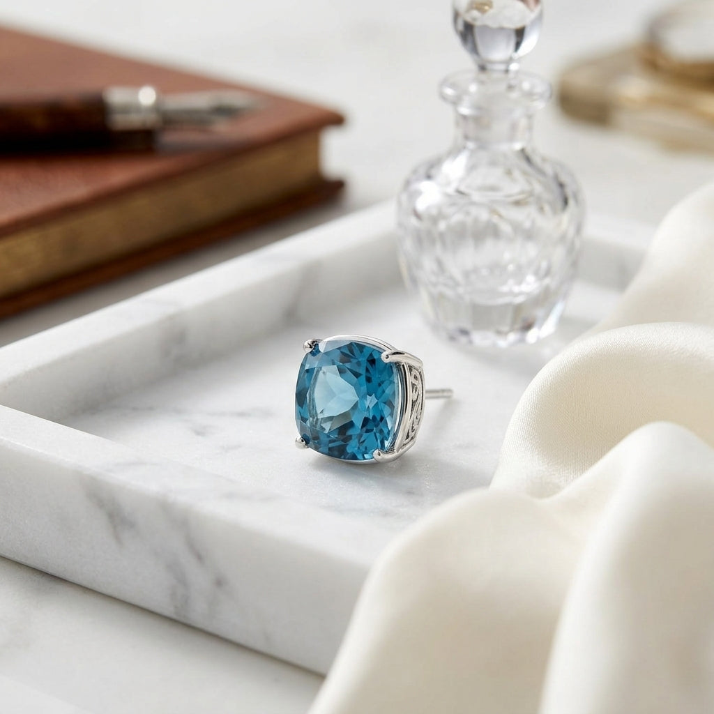 London Blue Topaz Gold Earrings In 14k White Gold (10mm) — atelier still life