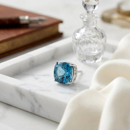 London Blue Topaz Gold Earrings In 14k White Gold (10mm) — atelier still life