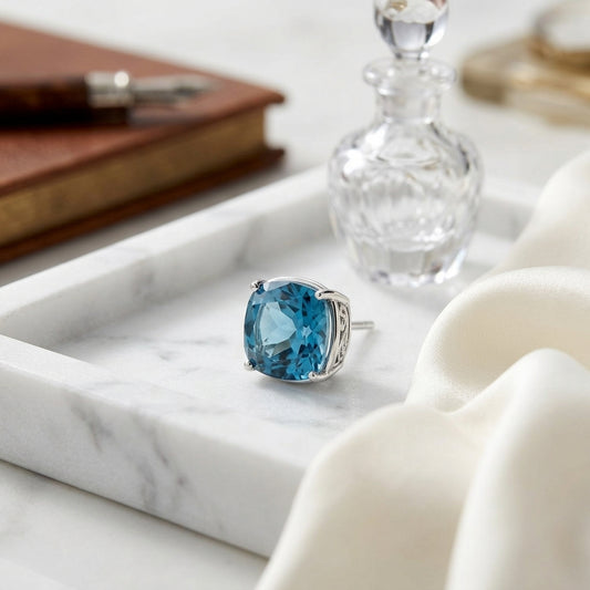 London Blue Topaz Gold Earrings In 14k White Gold (10mm) — atelier still life