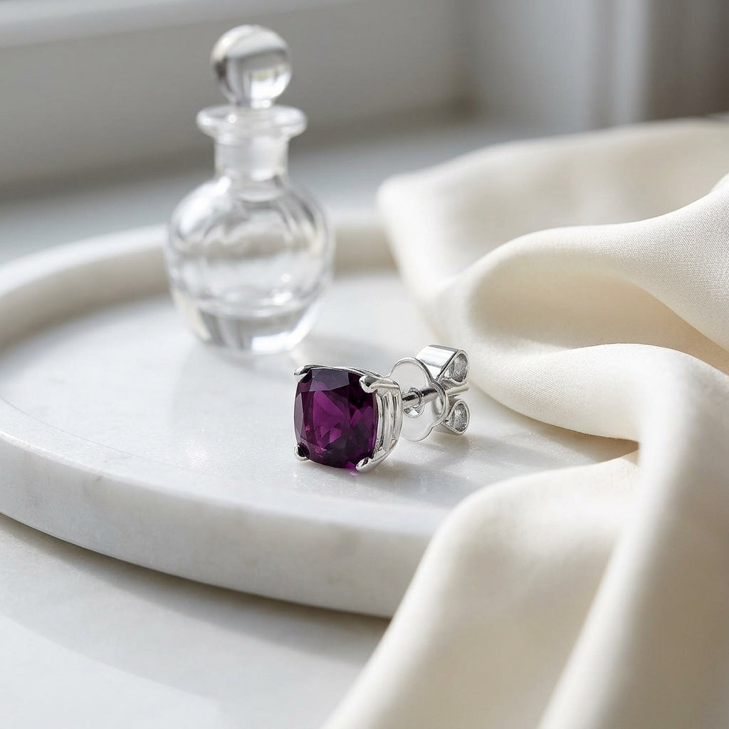 Amethyst Cushion Stud Earrings In 14k White Gold (5mm) — atelier still life