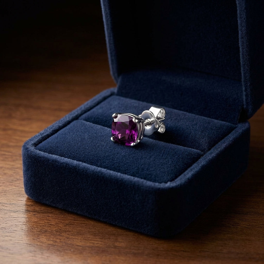 Amethyst Cushion Stud Earrings In 14k White Gold (5mm) — gift presentation