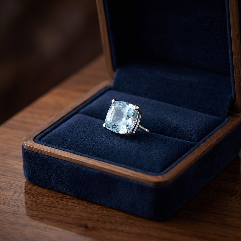 Aquamarine Cushion Stud Earrings In 14k White Gold (8mm) — gift presentation