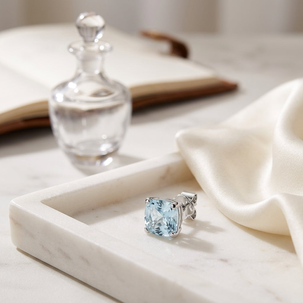 Aquamarine Stud Earring In 14k White Gold — atelier still life