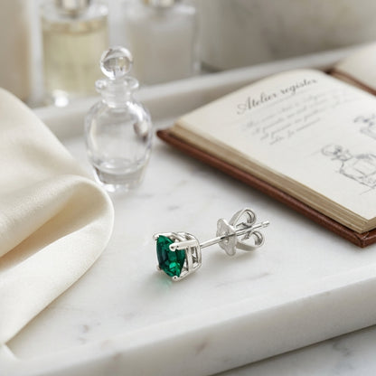 Created Emerald Cushion Stud Earrings In 14k White Gold (5mm) — atelier still life