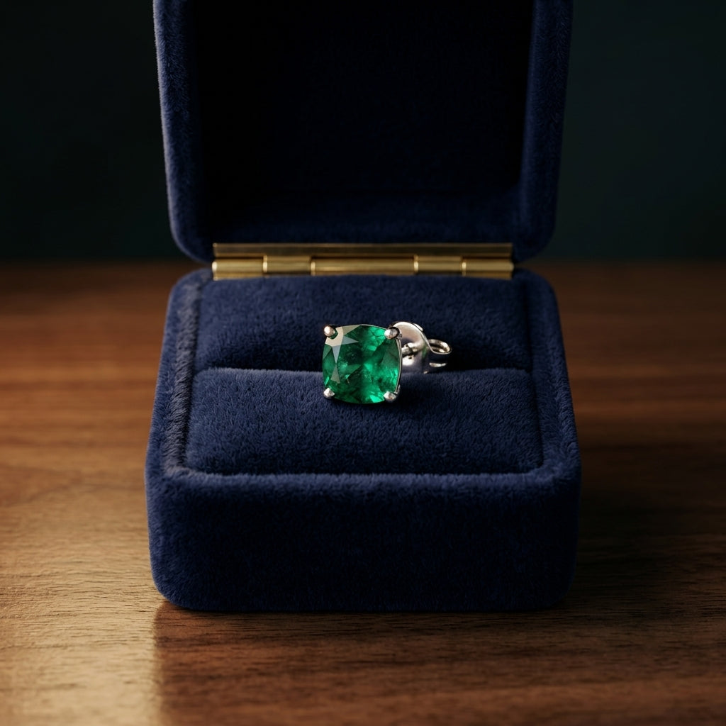 Created Emerald Cushion Stud Earrings In 14k White Gold (5mm) — gift presentation
