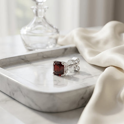 Garnet Cushion Stud Earrings In 14k White Gold (5mm) — atelier still life
