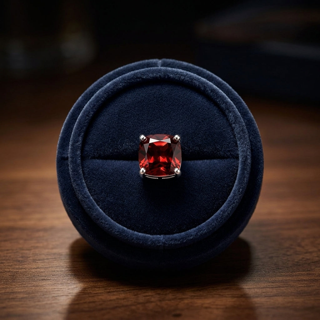 Garnet Cushion Stud Earrings In 14k White Gold (5mm) — gift presentation