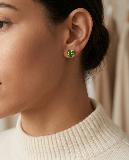 Green Peridot 5mm Studs Earring In 14k White Gold — editorial close-up