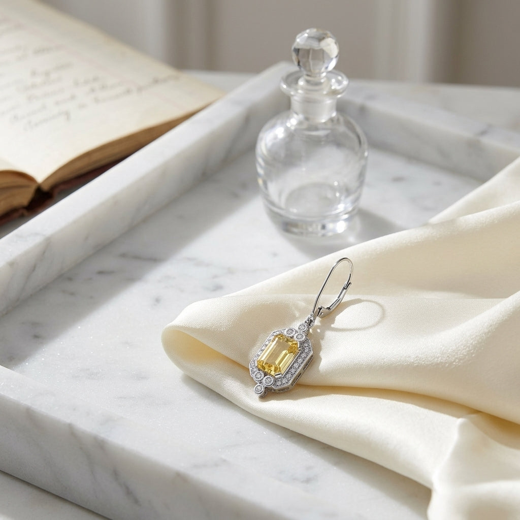 Golden Beryl And Diamond Earrings In 14k White Gold (1/5 Ct. Tw.) — atelier still life