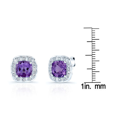 14kw Gold 8mm Cushion Cut Amethysts & Diamond Stud Earrings