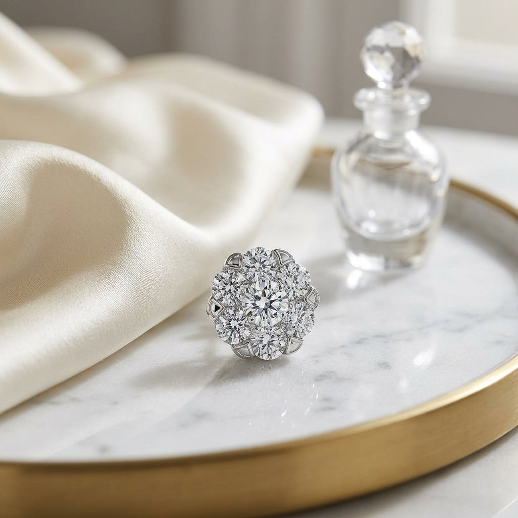 Diamond Cluster Stud Earrings In 14k White Gold — atelier still life