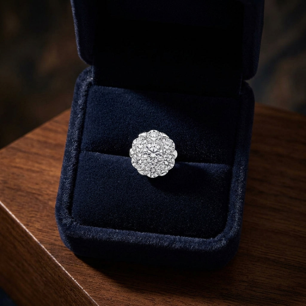 Diamond Cluster Stud Earrings In 14k White Gold — gift presentation