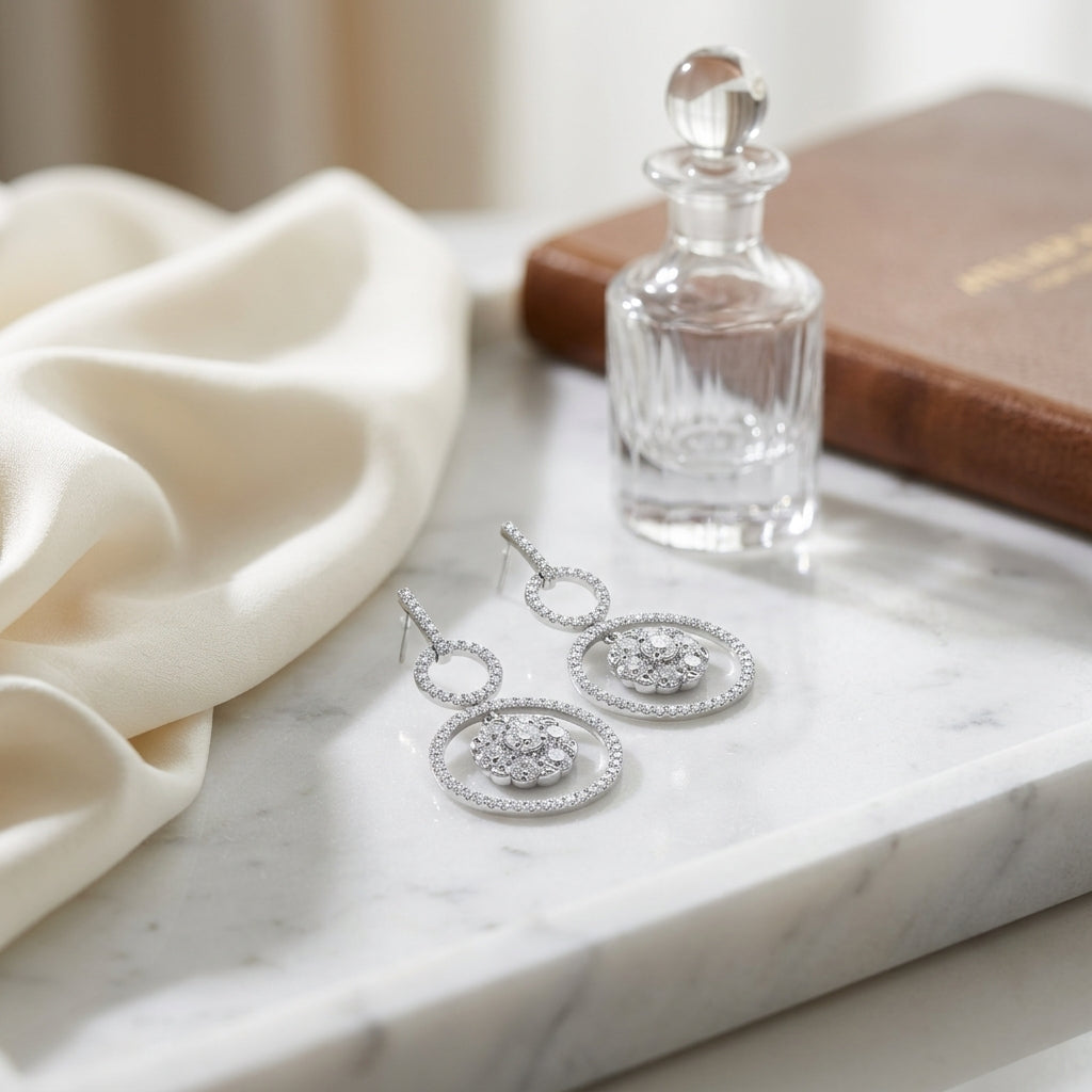 Diamond Hanging Circles Earrings In 14k White Gold — atelier still life