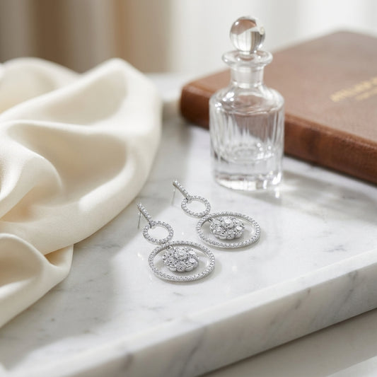 Diamond Hanging Circles Earrings In 14k White Gold — atelier still life