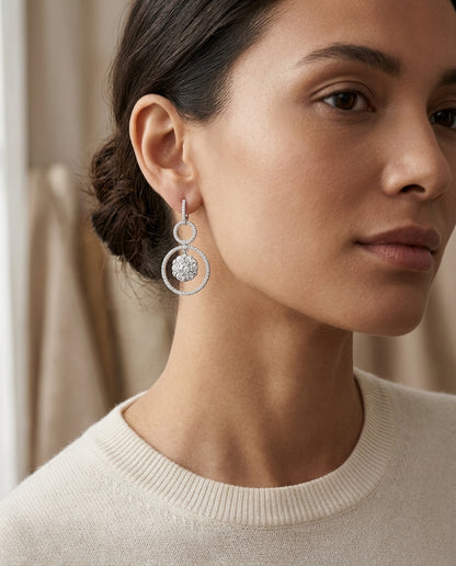 Diamond Hanging Circles Earrings In 14k White Gold — editorial close-up