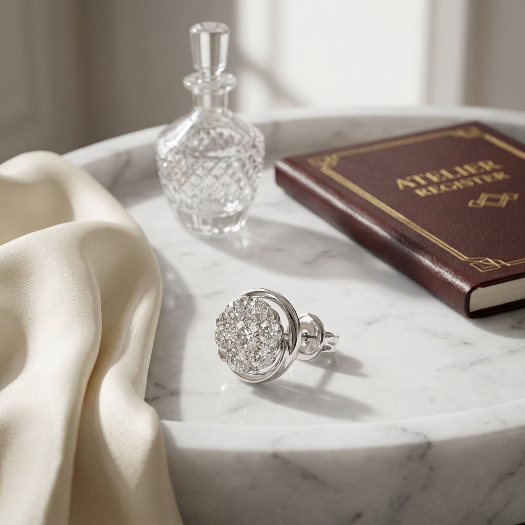 Diamond Stud High Polish Halo Earring In 14k White Gold — atelier still life