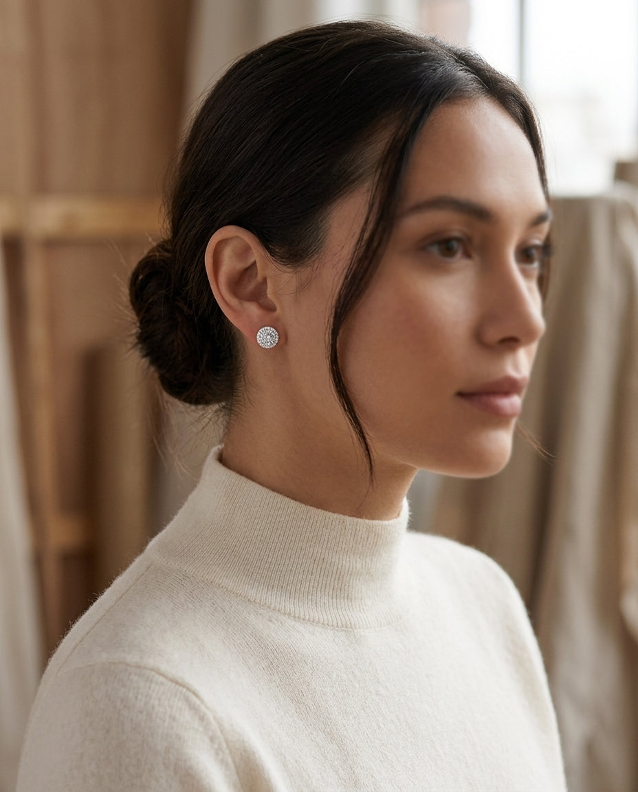 Diamond Halo Earrings in 14K White Gold - editorial hero