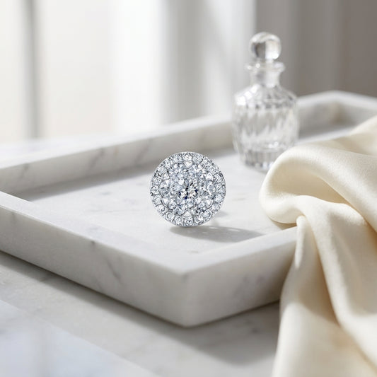 Diamond Halo Earrings in 14K White Gold - editorial hero