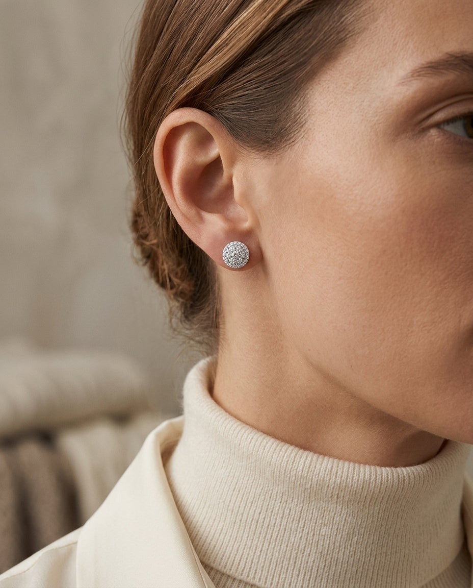 Diamond Halo Earrings in 14K White Gold - lifestyle