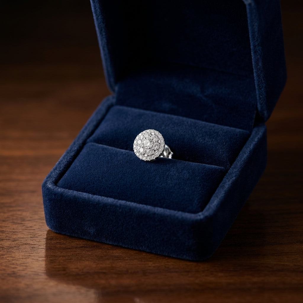 Diamond Halo Earrings in 14K White Gold - presentation