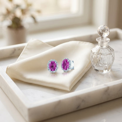 Pink Sapphire and Diamond Earring in 14k White Gold (1/2 Ct. Tw.) — marble silk