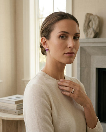 Pink Sapphire and Diamond Earring in 14k White Gold (1/2 Ct. Tw.) — portrait full