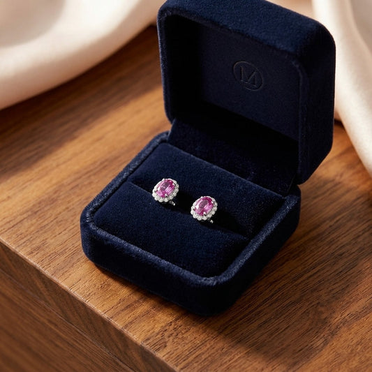 Pink Sapphire and Diamond Earring in 14k White Gold (1/2 Ct. Tw.) — velvet box