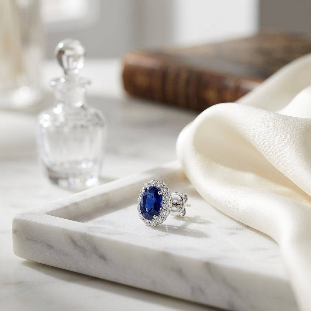 Sapphire Oval And Diamond Earrings In 14k White Gold (1/2 Tw. Tw.) — atelier still life