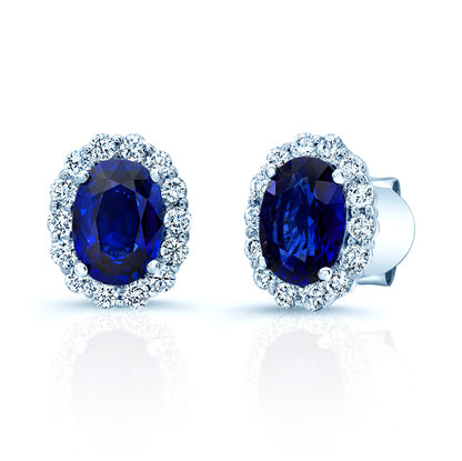 Sapphire Oval And Diamond Earrings In 14k White Gold (1/2 Tw. Tw.)