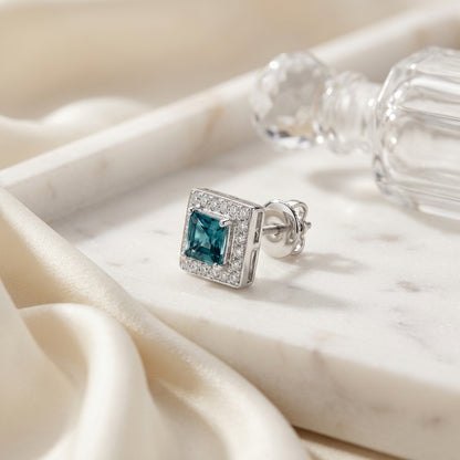 Aquamarine And Diamond Square Halo Earrings In 14k White Gold — atelier still life