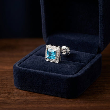 Aquamarine And Diamond Square Halo Earrings In 14k White Gold — gift presentation