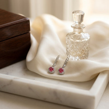 Pink Tourmaline and Diamond Earrings in 14k White Gold — marble silk