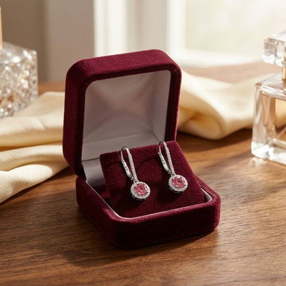 Pink Tourmaline and Diamond Earrings in 14k White Gold — velvet box