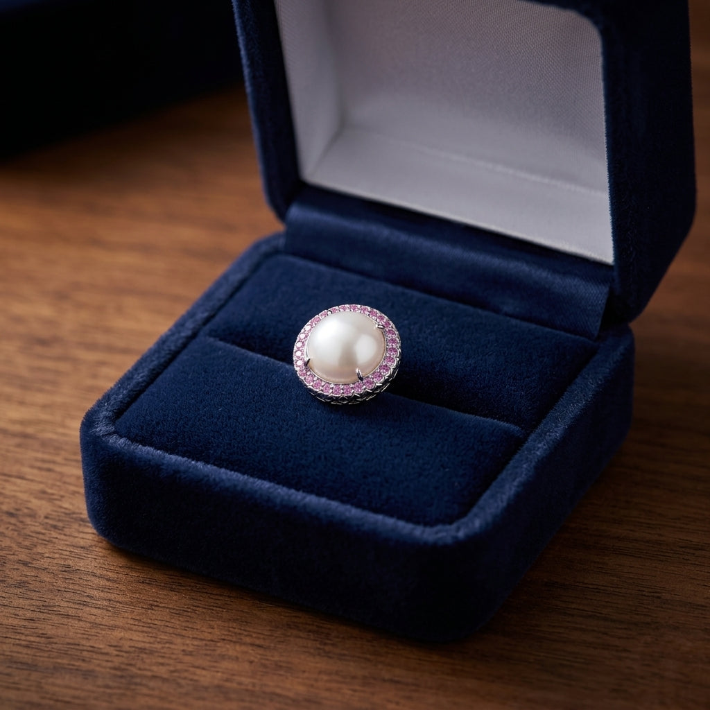 Amethyst Mother Of Pearl And Pink Sapphire Cabochon Hinged Back Earrings In 14k White Gold — gift presentation
