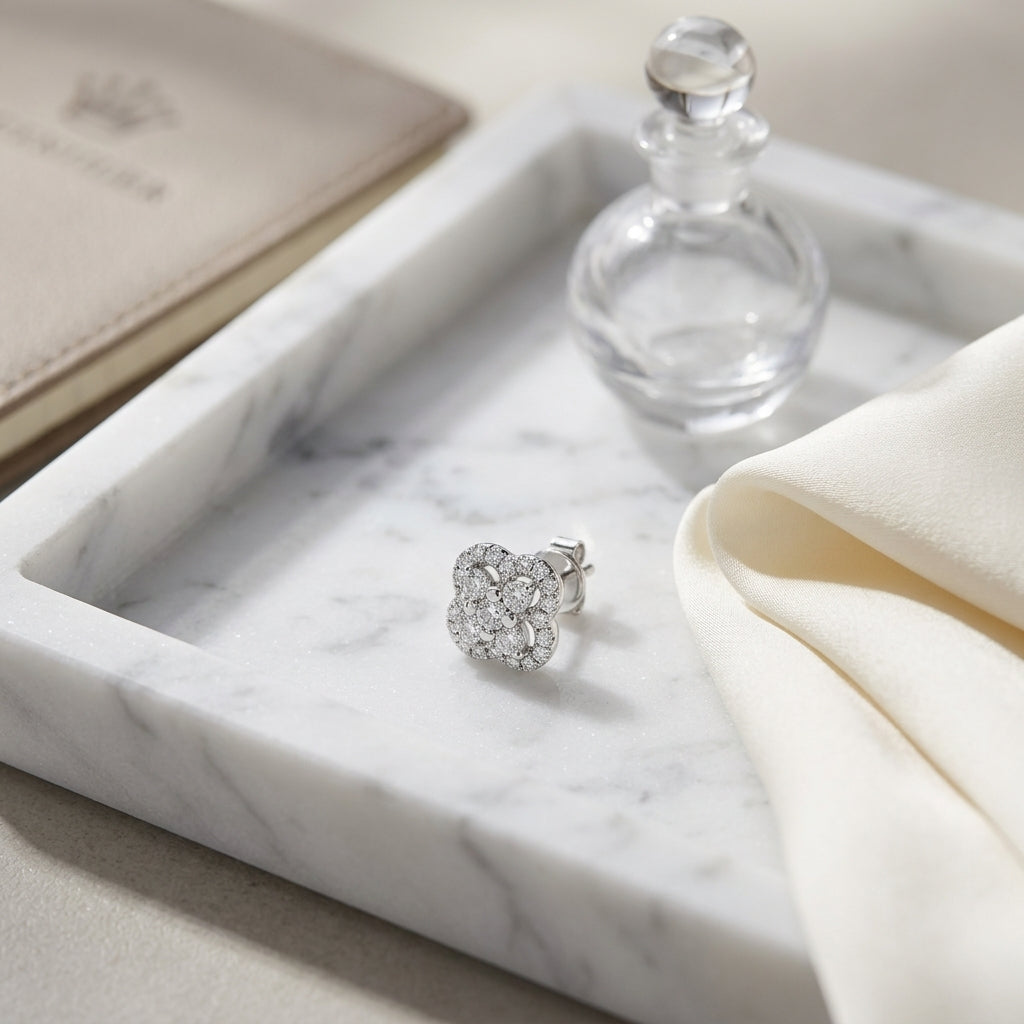 Diamond Clover Halo Stud Earrings In 14k White Gold — atelier still life