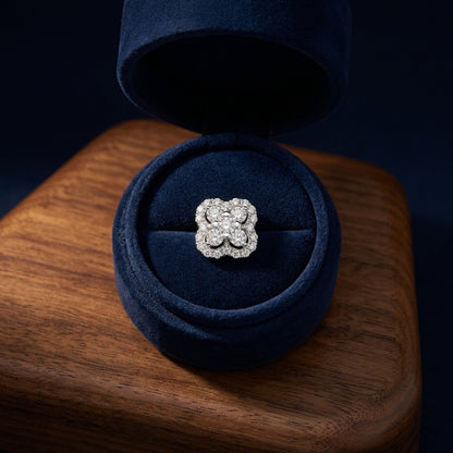 Diamond Clover Halo Stud Earrings In 14k White Gold — gift presentation