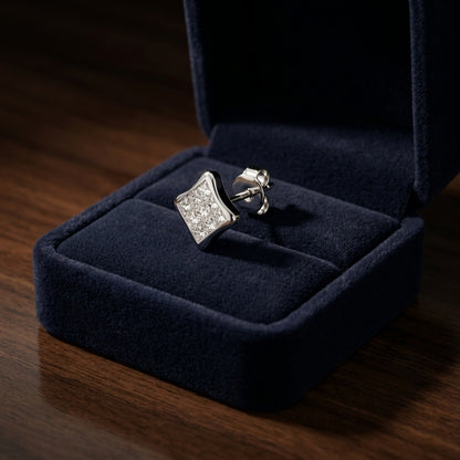 Diamond Invisible Set Square Earrings In 14k White Gold — gift presentation