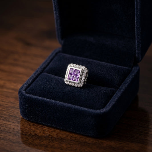 Amethyst And Diamond Square Framed Earrings In 14k White Gold — gift presentation